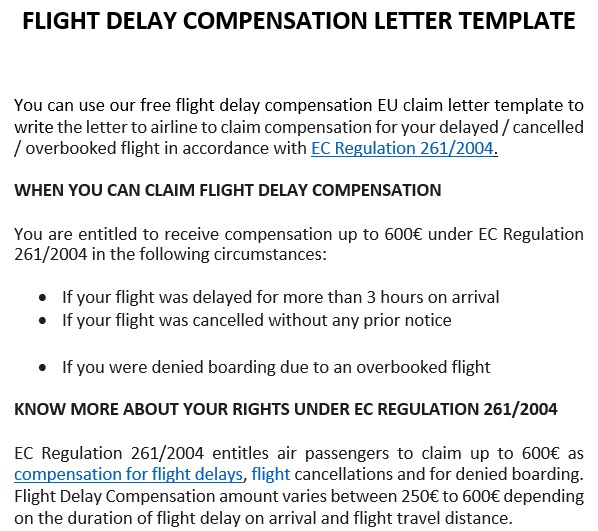 flight delay compensation letter template