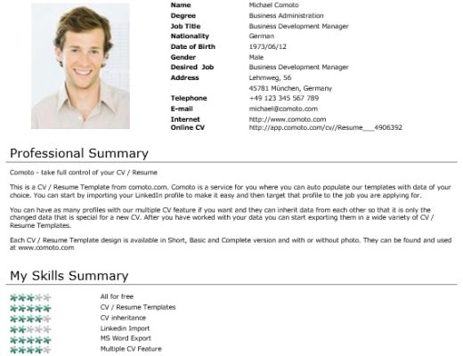 free curriculum vitae template with picture