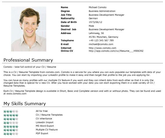 free curriculum vitae template with picture