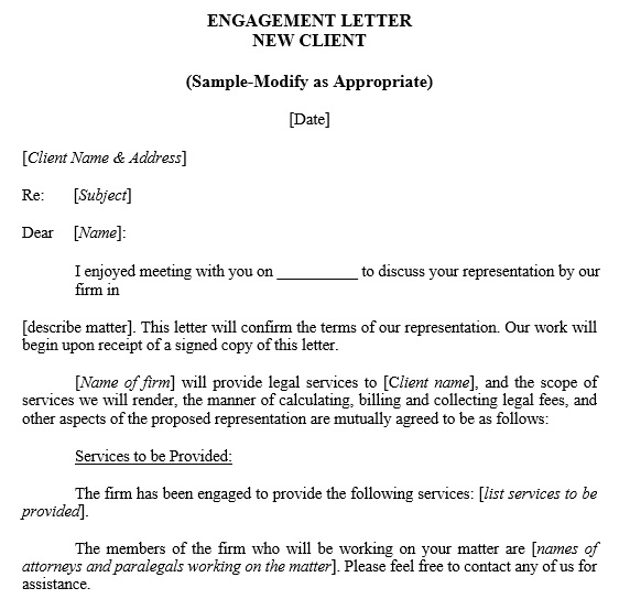 free engagement letter new client