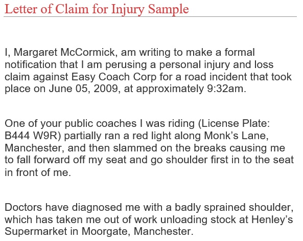 letter of claim personal injury template
