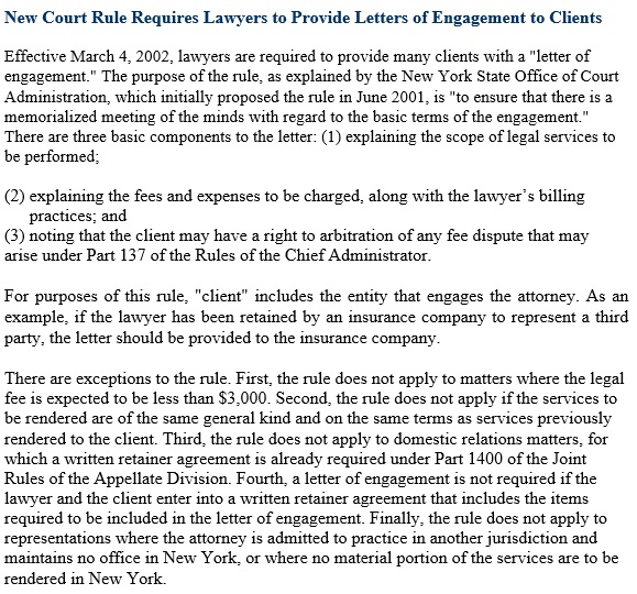 new court rule requires lawyers to provide letters of engagement to clients