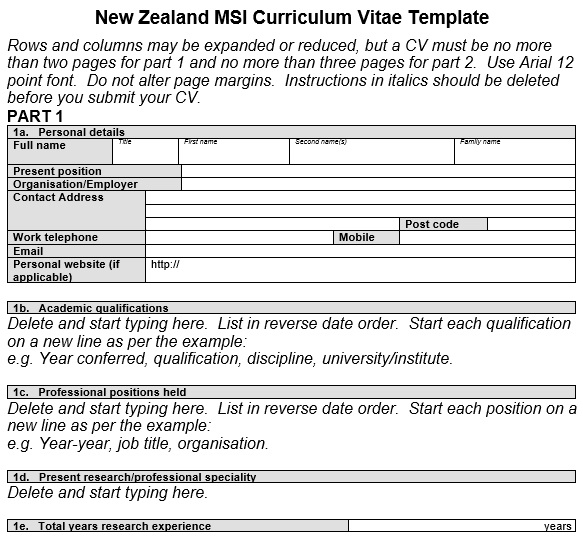 new zealand msi standard curriculum vitae template
