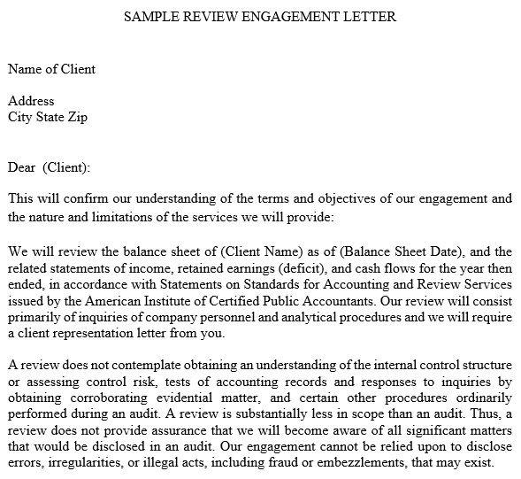 sample review engagement letter