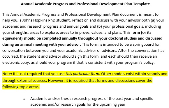annual academic progress and professional development plan template