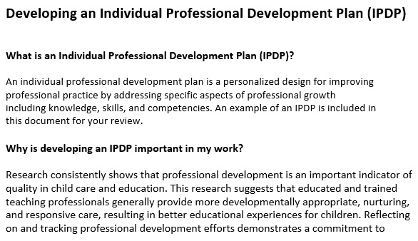 developing an individual professional development plan