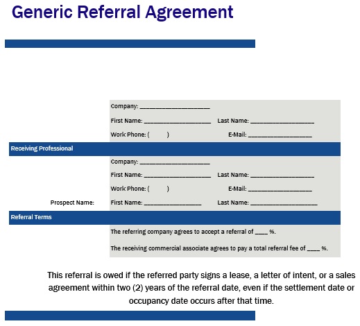 generic referral agreement form