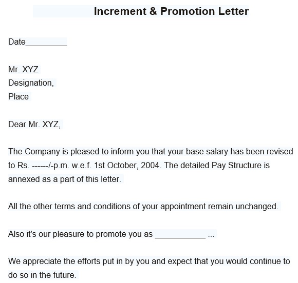 increment promotion letter