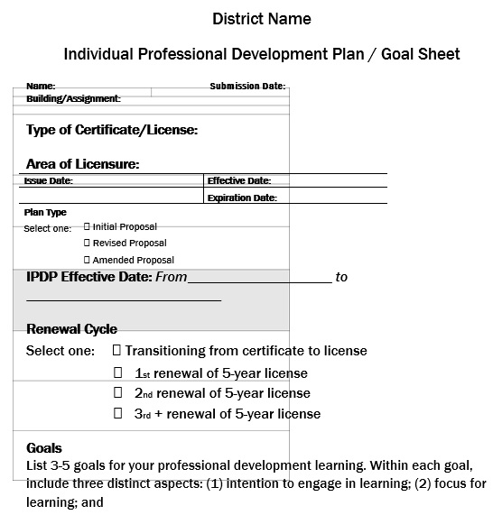 individual professional development plan template