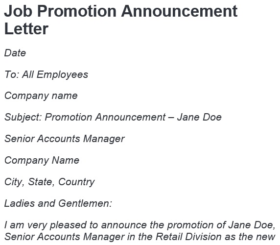 job promotion announcement letter