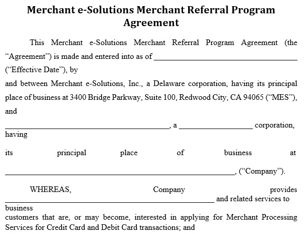 merchant e solutions merchant referral program agreement template