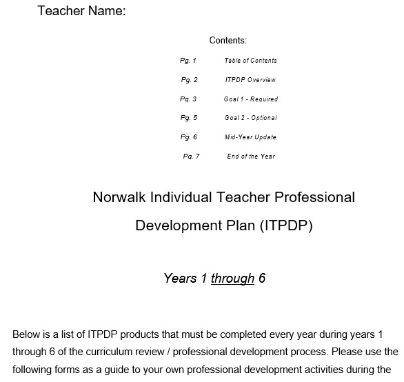 norwalk individual teacher professional development plan
