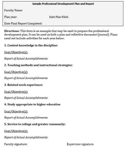 professional development plan and report template
