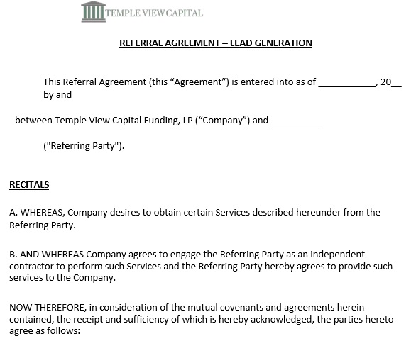 referral agreement lead generation template