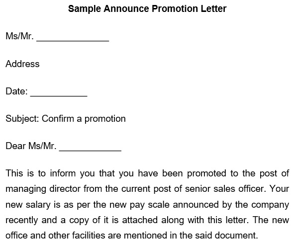 sample promotion announcement letter