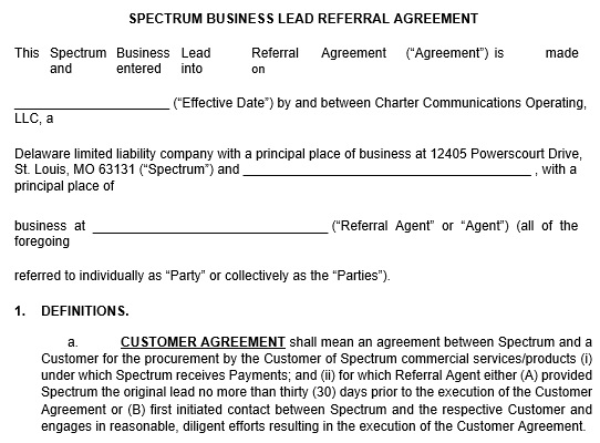 spectrum business lead referral agreement template