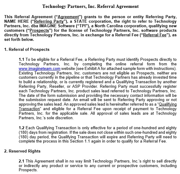 technology partners referral agreement template