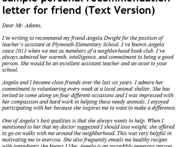 free letter of recommendation for a friend 12
