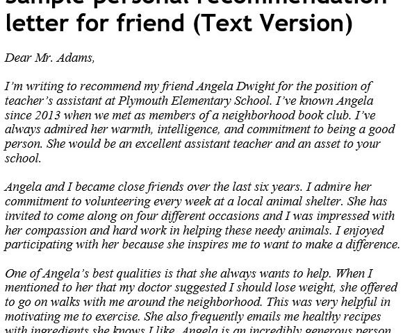 free letter of recommendation for a friend 12