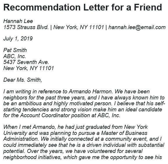 free letter of recommendation for a friend 13