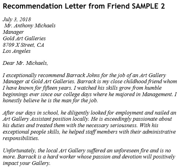 free letter of recommendation for a friend 2