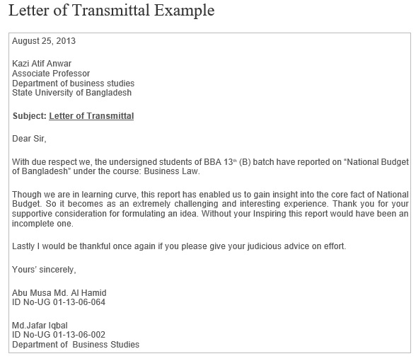 letter of transmittal example