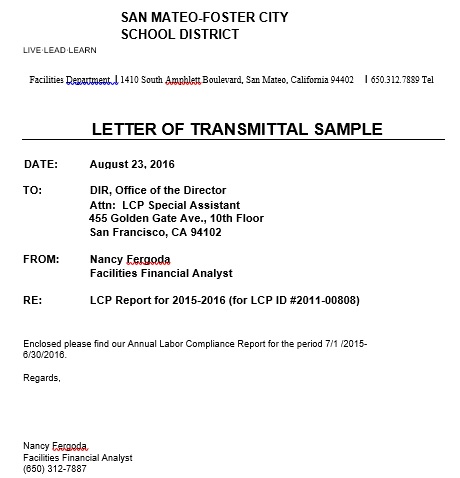 letter of transmittal sample