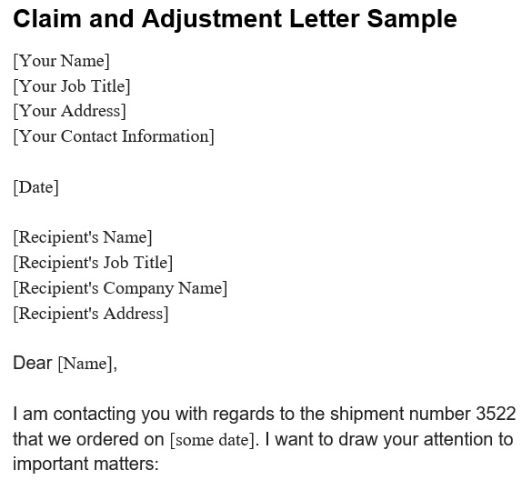 claim and adjustment letter sample