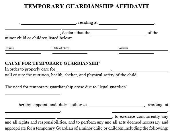 free temporary guardianship form 8