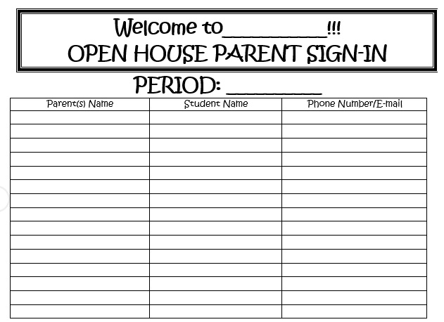 parent sign in sheet for open house free