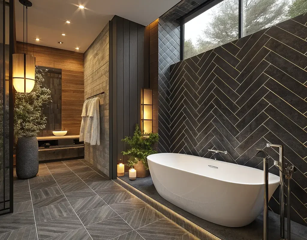 Black Slate Herringbone Spa Bathroom