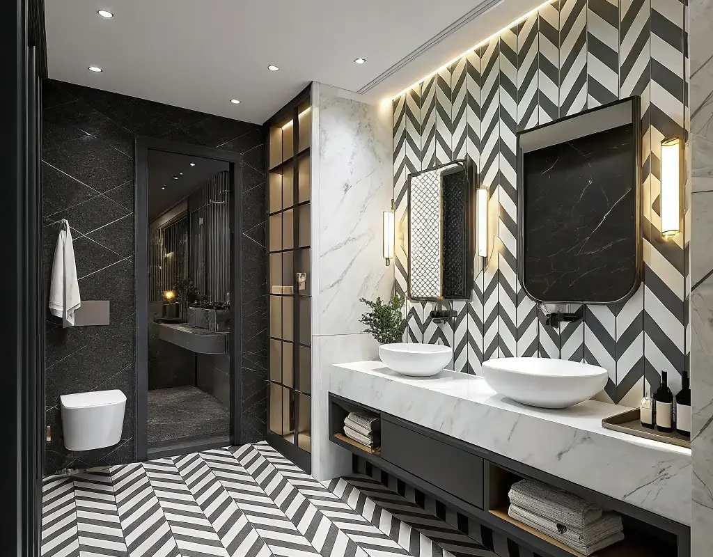 Black and White Contrast Herringbone