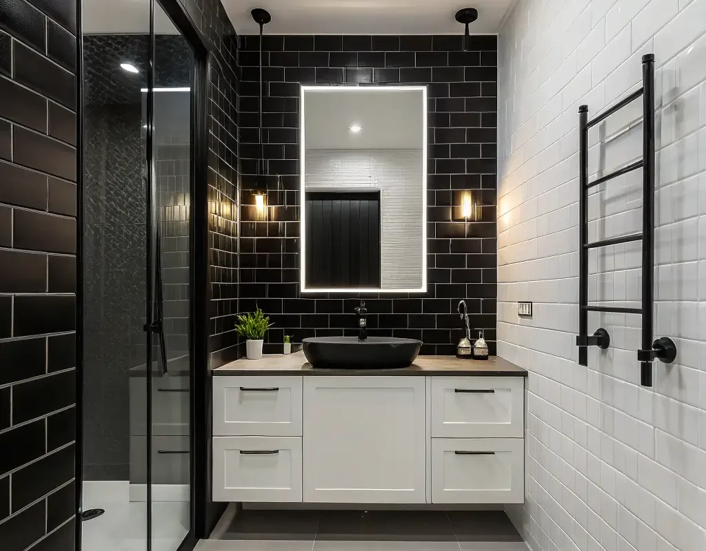 Bold Black Subway Tile Accent Wall