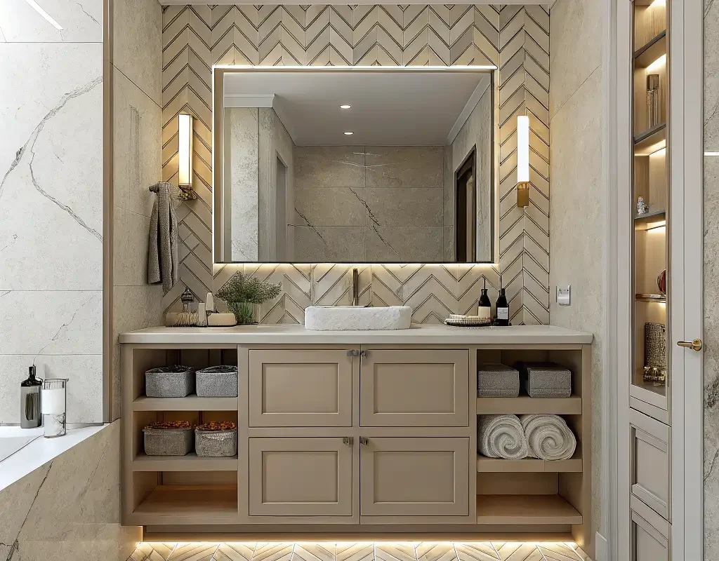 Chevron Style Herringbone Vanity Backsplash