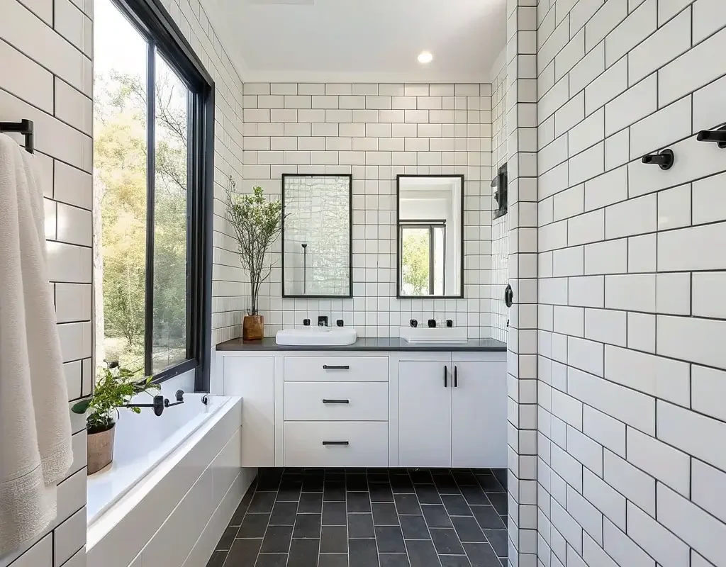 Classic Horizontal Subway Tiles with Dark Grout