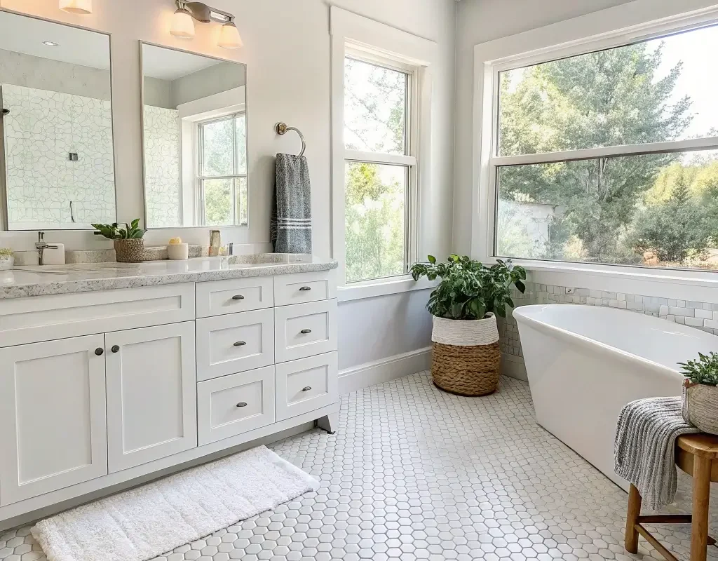 Classic White Penny Tile with Gray Grout
