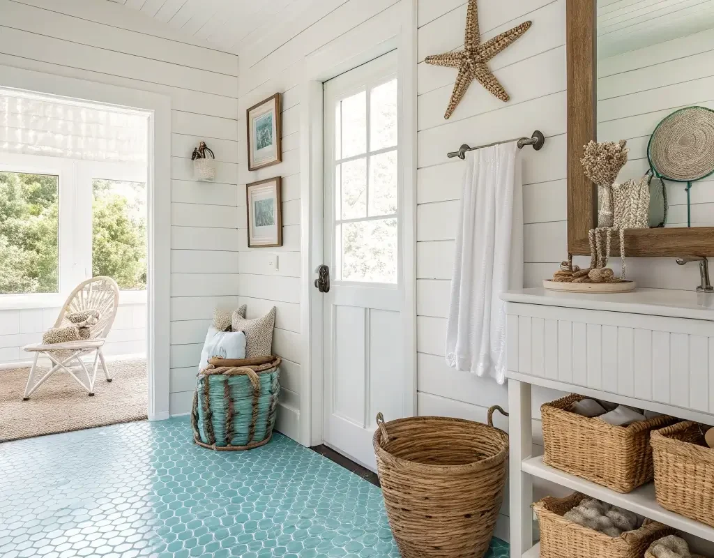 Coastal Aqua Penny Tile Flooring