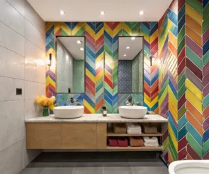 Colorful Mosaic Herringbone Accent Wall