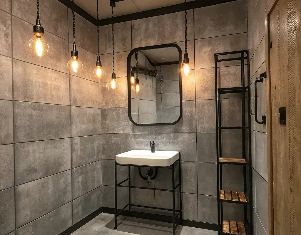 Concrete Style Grey Tile Bathroom