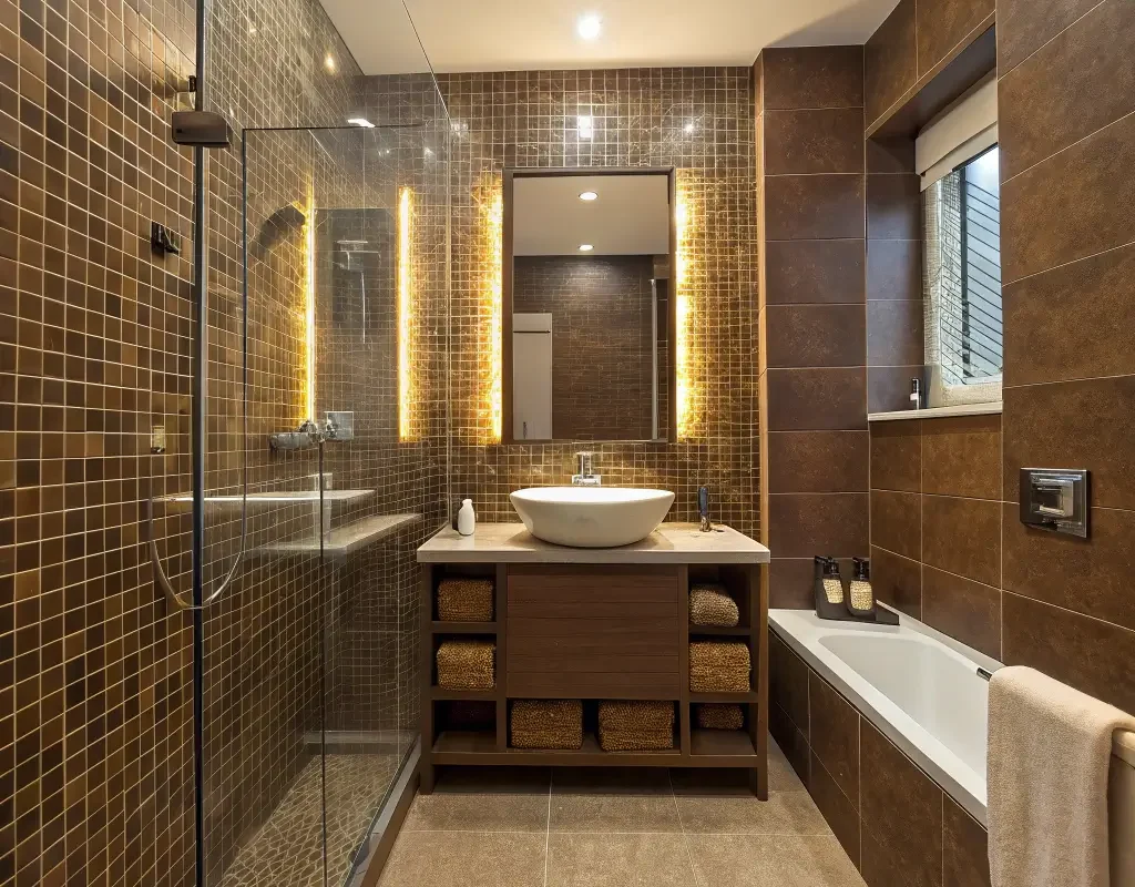 Contemporary Brown Mosaic Bathroom