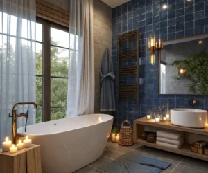 Deep Blue Spa Like Bathroom Retreat