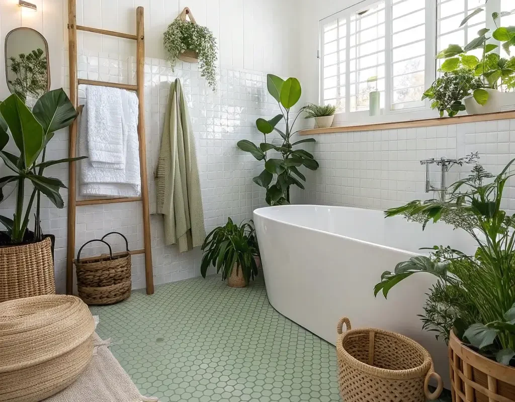 Green Penny Tile Spa Inspired Floor
