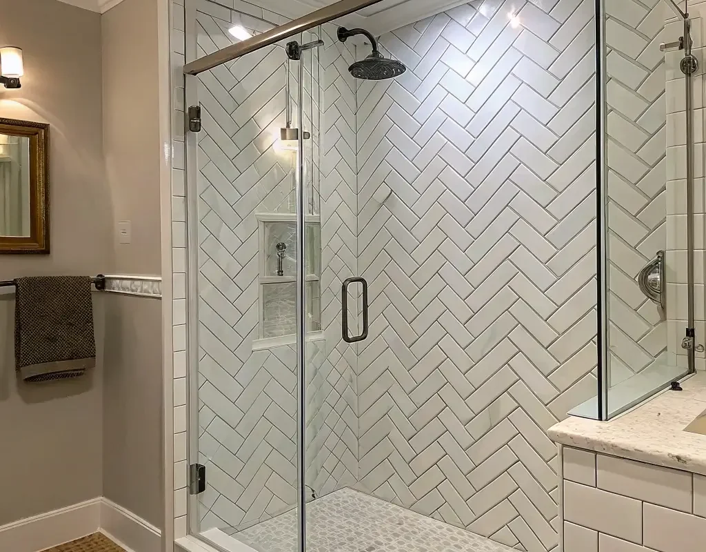 Herringbone Subway Tile Shower Design