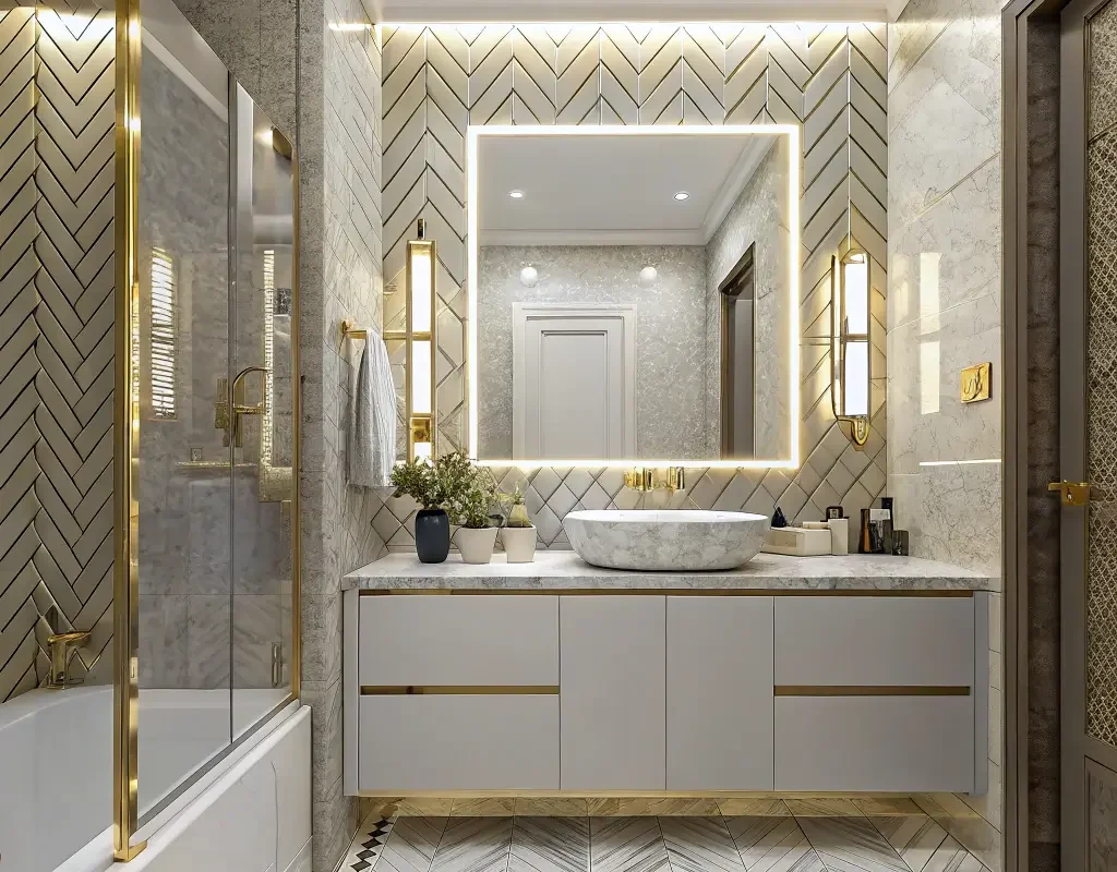 Herringbone Tiles with Metallic Accents