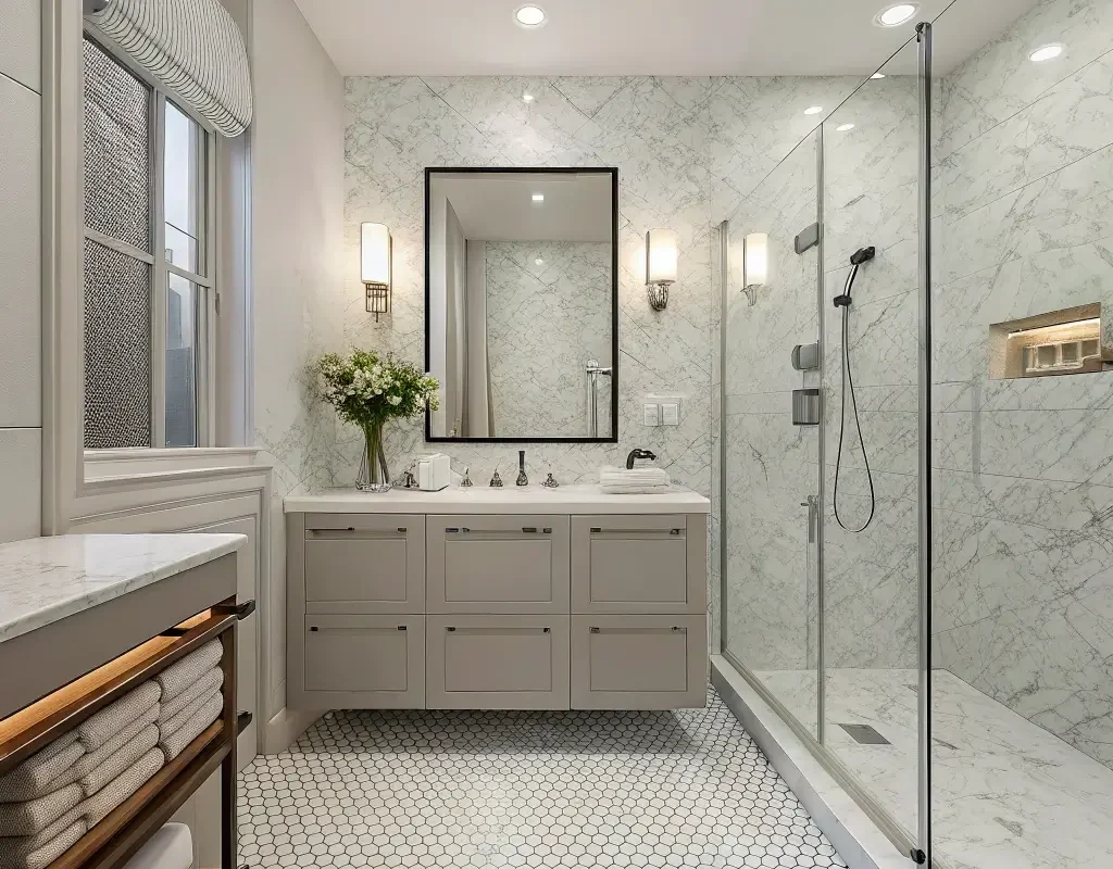 Marble Effect Penny Tile Floor