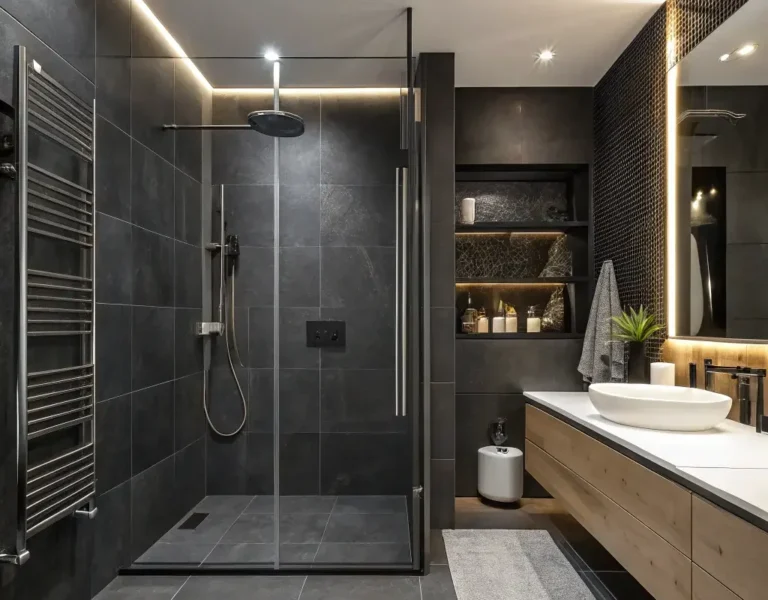 Matte Black Modern Shower Tiles