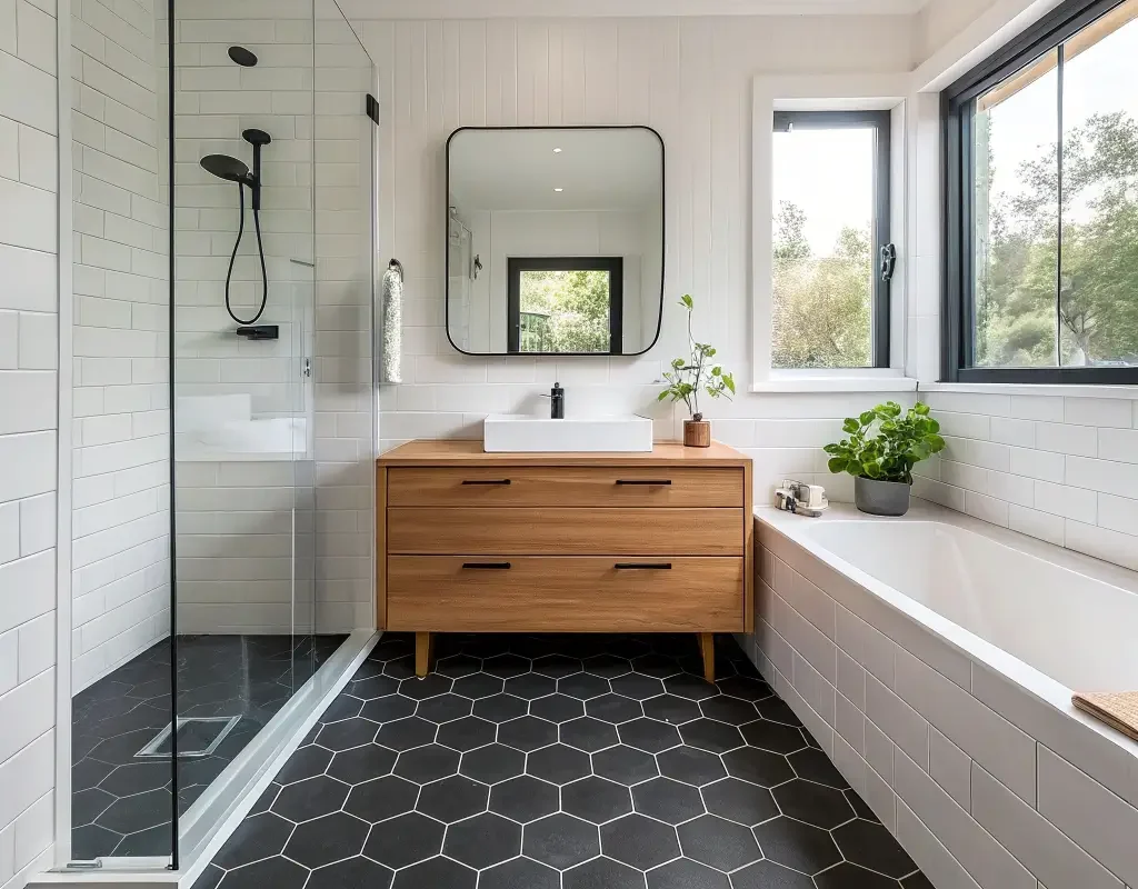 Minimalist Black Hexagon Floor