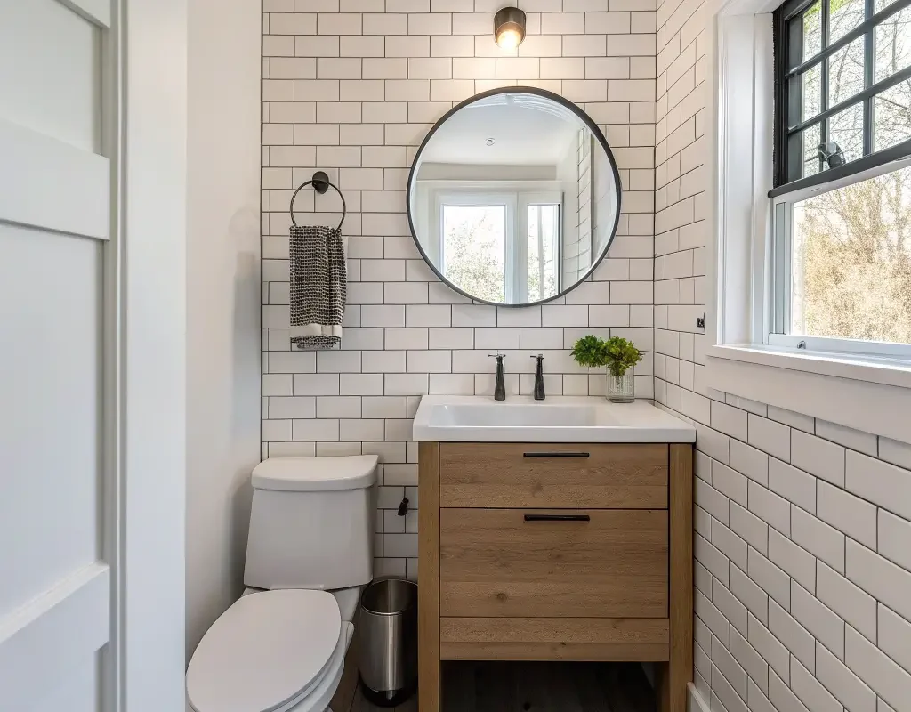 Minimalist Subway Tile Powder Room