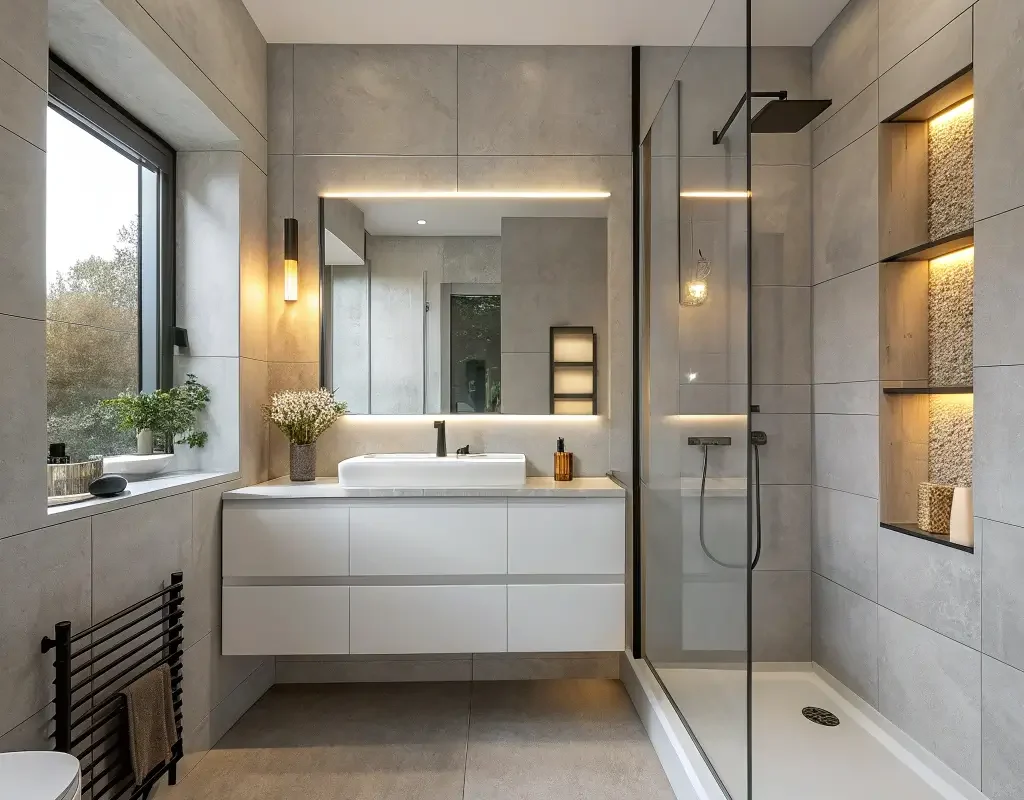 Modern Minimalist Grey Tile Oasis