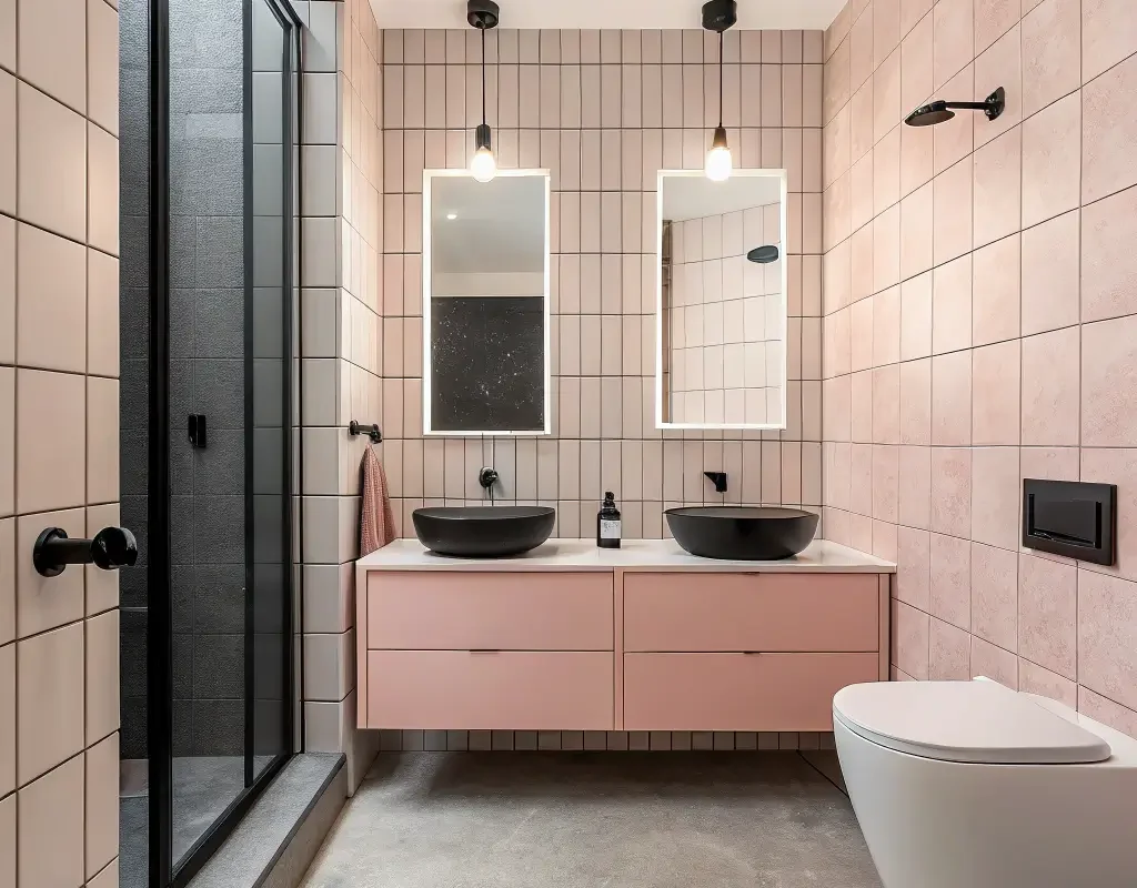 Pink Tile with Matte Black Contrast